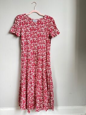 Vintage Red Floral Midi Dress